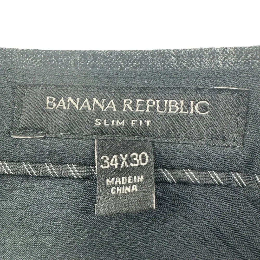 Banana Republic Gray Check Marzotto Wool Flat‎ Front Slim Fit Dress Pants 34X29
